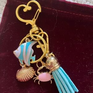 Gold and Blue Keychain with Tassel and Sea Motifs